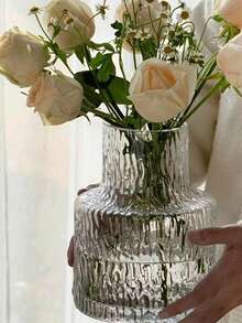 一套复古纹理玻璃花瓶，家居装饰玻璃花瓶，婚礼装饰，餐桌中心摆件透明花瓶，复古家居装饰花瓶，宽口花束容器，桌面装饰，水培植物容器