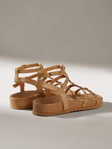 Solecia Women's Fashion Open Toe Tie Up Casual Flat Sandals, Brown, Suitable For Spring/Summer Vacation Spring Shoes Spring Break Easter