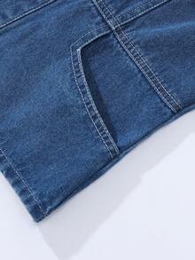 SHEIN Teen Girls Denim Vest & Wide Leg Jeans Set, New Season Simple And Elegant Personalized Retro Fashion Street Style Photography Recommendation! Unique Sleeveless Top Design + Single-Breasted Placket, Simple And Generous, Easy To Wear And Take Off, Pants With Regular Waist + Elastic + Button + Zipper Design, Convenient To Wear, Loose Straight Leg Style Design