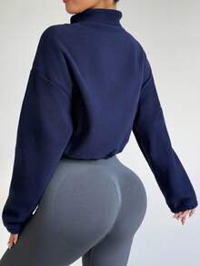 Dewbera Dewbera Chaqueta deportiva corta de unicolor con cordón para mujer, otoño/invierno - Azul Marino - Ver 2