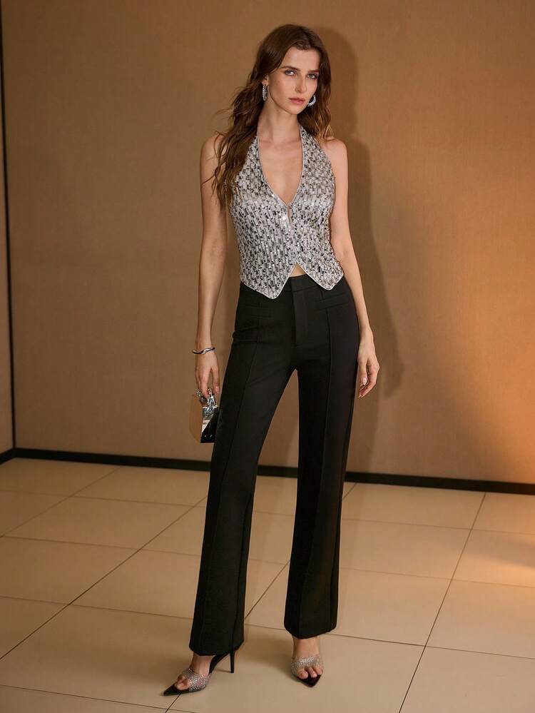 SOLID SEAM FRONT STRAIGHT LEG PANTS