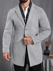Manfinity CasualCool 休闲/商务简约风男士长袖大衣，灰色长款大衣，复古风格，秋冬款 - 淺灰色 - 查看 1
