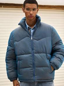 SWAVVY Men's Fashionable Gradient Collar Long Sleeve Coat, Winter - Blue - View 5