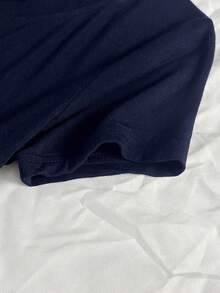 StreetHx 女式夏季 V 领修身 T 恤，带十字刺绣，朋克亚文化动漫刺绣 T 恤，海军蓝短袖 V 领 - 藏蓝色 - 查看 4