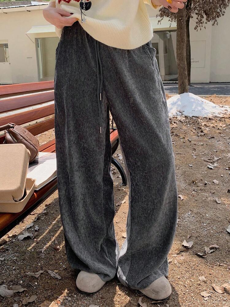 Women's Drawstring Waist Straight Leg Casual Pants, Suitable For Autumn/Winter