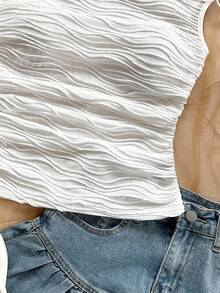 Tween Girls Casual Elegant Vacation Textured Ruched Asymmetrical Neck Cropped T-Shirt White Textured Top White Tie Top Cute White Tops