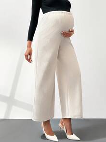MaterniWear Pantaloni casual larghi in vita regolabile, morbidi e comodi, per gravidanza, tinta unita - Albicocca - Visualizzare 4