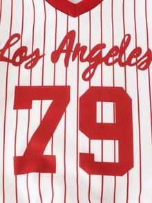 SHEIN Casuvi Kids Young Girl's Red 2 Pieces Set: Casual And Stylish Preppy V-Neck Sweatshirt With "79" And Los Angeles Pattern & Crew-Neck Sweatshirt With Wide-Leg Trousers, Suitable For Autumn And Winter - Red - View 9