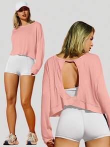 VARSITIE Damen Lässig Langarm Sport T-Shirt mit ausgeschnittenem Rundhalsausschnitt