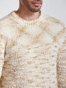 Manfinity CityGents Men Pullover Sweater,Beige Autumn Casual Vacation Fashionable Textured Floral Mesh Design Furry Sweater For Couples,Gift Idea For Husband Boyfriend - Multicolor - View 3