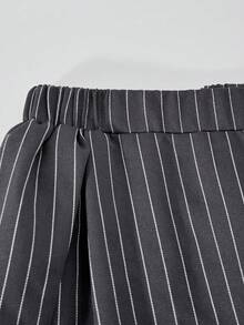 1 件女童褶皱阔腿裤，松紧腰，宽松竖条纹梭织休闲长裤，秋季