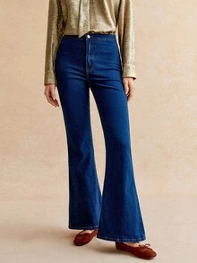 Écloséra 高腰牛仔喇叭褲 - 深色水洗藍 - 查看 5