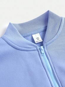 SHEIN 2 件套青少年女孩秋季休闲装 - 长袖拉链连帽运动衫 + 阔腿运动裤套装，适合日常、居家和街头穿着，舒适 - 淺藍色 - 查看 3