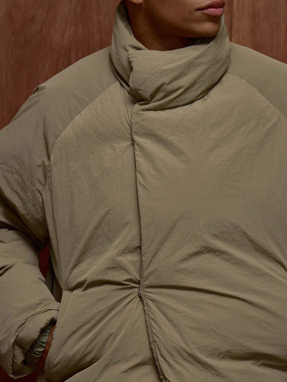 Oversized Slightly Cropped Fit Asymmetrical Zip Through Fastening Puffer Hoodless Coat Funnel Neck Jacket /Premium Spring&Summer