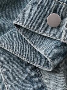 DAZY 西部牛仔女装做旧洗水宽松连帽长袖口袋休闲街头牛仔夹克，适合秋冬女士 - 藍色 - 查看 7