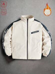 Manfinity Homme Men's Casual Contrast Color Zipper Padded Coat,Warm Winter Black And White Checkered Streetwear Jacket For Autumn,Hiking Windbreaker Anime Jacket - Beige - View 1