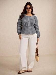 Vionelle Chemise à carreaux à manches longues et col rond pour femmes grandes tailles, nouvelle collection automne. Élégante pour le travail et le port quotidien - Multicolore - Voir 8