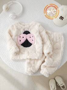 女婴可爱蓬松卡通图案长袖卫衣套装，休闲秋冬 - 彩色 - 查看 1