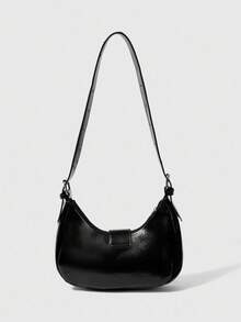 SHEIN BAE Túi Hobo trang trí khóa nhẹ, giản dị dành cho doanh nhân dành cho nữ tuổi teen Sinh viên đại học, tân binh và công nhân cổ trắng Hoàn hảo cho văn phòng, đại học, công việc, kinh doanh, đi làm, ngoài trời, du lịch, đi chơi - màu đen - Xem 2