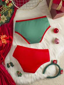 2pcs/Set Celana Dalam Motif Kartun Lucu untuk Remaja Perempuan Bertema Natal - MultiWarna - View 2