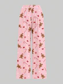 SHEIN LUNE بنطلون بيجاما مطبوع برسوم كرتونية للنساء في عيد الميلاد - متعدد الألوان - مشاهدة 5