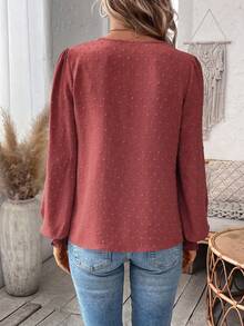 SHEIN Clasi Áo sơ mi dài tay màu trơn cổ hoa tối giản thanh lịch dành cho nữ cỡ lớn - Bụi hồng - Xem 2