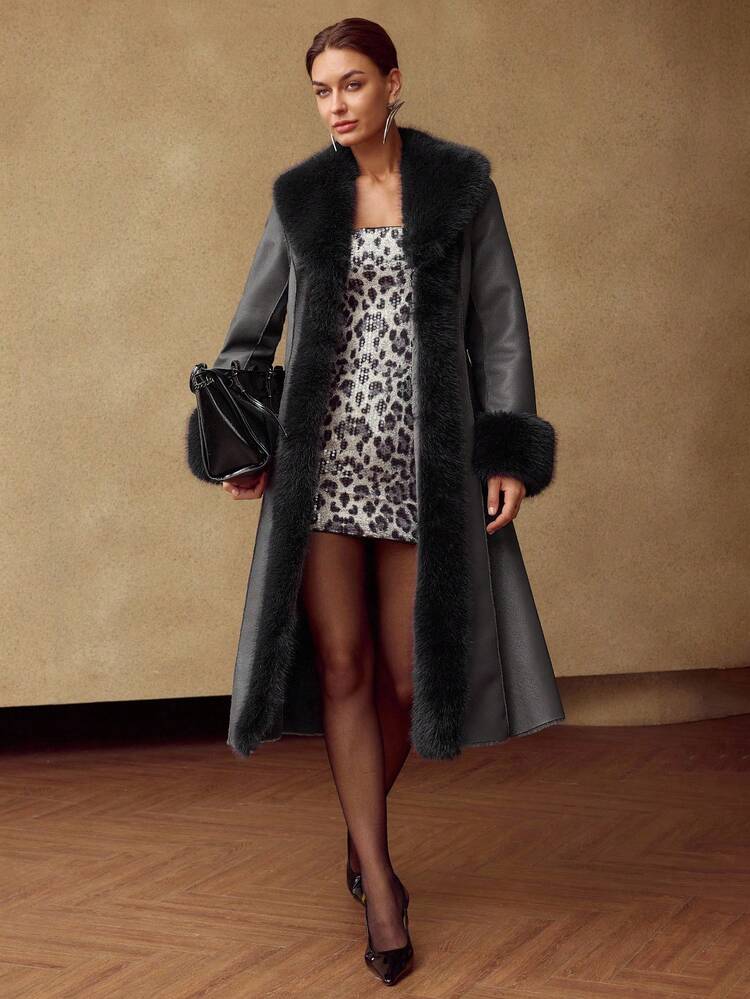 WOMEN'S CONTRAST FAUX FUR COAT, AUTUMN/WINTER