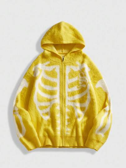 Street Life Chaqueta con capucha con cremallera con estampado de calavera para hombre, otoño/invierno