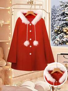 Lyxana Manteau casual à manches longues et à couleur contrastée pour femmes, moelleux, pour Noël - Rouge - Voir 1