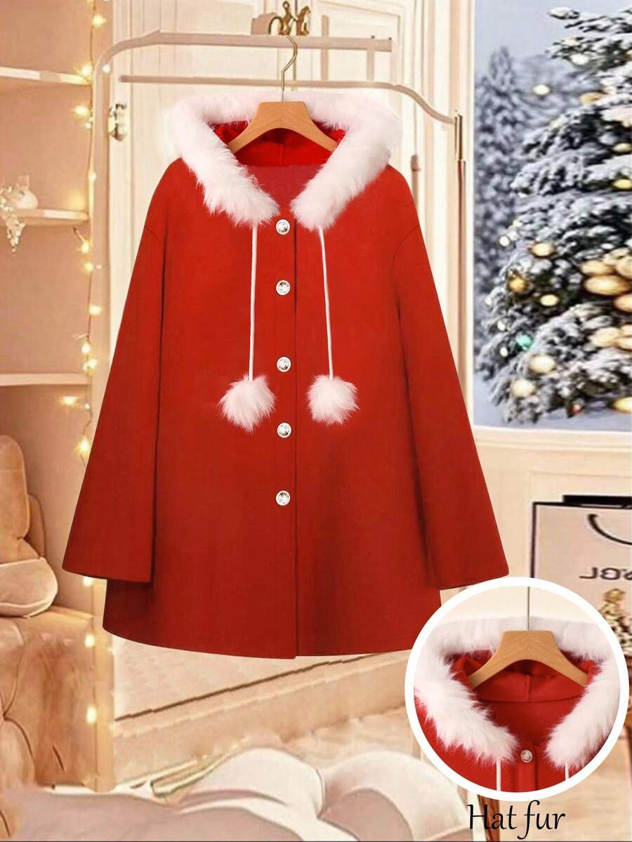 Lyxana Manteau casual à manches longues et à couleur contrastée pour femmes, moelleux, pour Noël - Rouge - Voir 1