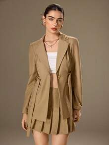 Modelyn Autumn/Winter Fashionable Waist-Cinched Elegant High-End Blazer - Brown - View 4