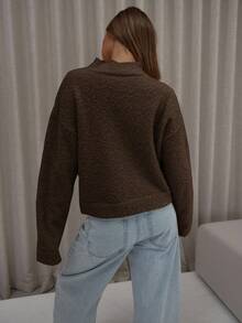 MUSERA Cárdigan de punto esponjoso de cuello de embudo de manga larga, elegante, lindo, sexy, ropa de calle, salida nocturna, fiesta de invierno, noche elegante, suéter de - Marrón - Ver 2