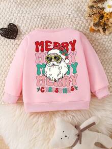 Young Girl' Basic Round Neck Fleece Sweatshirt - White - Pink - View 2