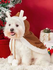 PETSIN 1 件圣诞节和新年宠物棕色斗篷，适合猫和小型犬、节日服装、角色扮演棕色斗篷。 - 棕色 - 查看 4