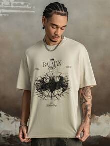 BATMAN X SHEIN Men's Casual Letter & Bat Print Round Neck Short Sleeve T-Shirt, Summer