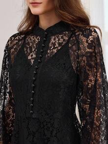 Miaspire Women's Elegant Black Lace Long Sleeve Tunic Dress, Women's Fall Outfits, Women's Fall Outfits, Women's Winter Dresses, Women's Halloween Costumes, Christmas Party Dresses, Women's Party Dresses, Party Dresses, Women's Party Dresses, Wedding Dresses, Women's Wedding Guest Dresses, Chic Dresses, Elegant Evening Dresses, Women's Black Formal Dresses, Women's Party Dresses, Women's Party Dresses, Elegant Party Dresses - Black - View 1