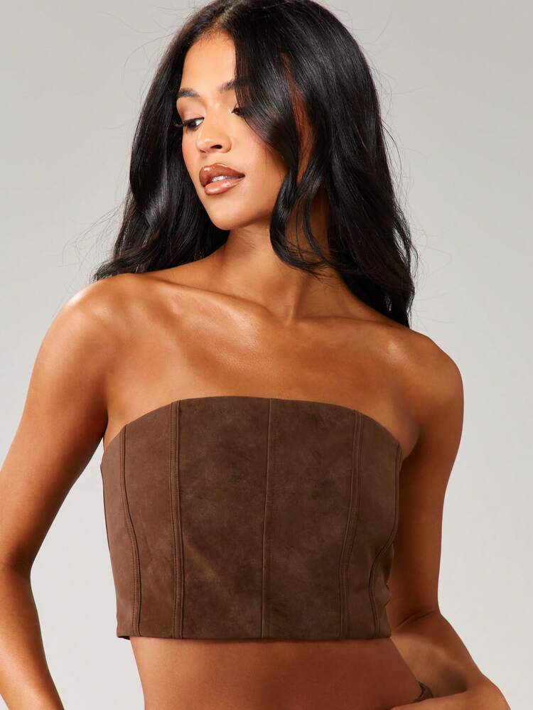 MISSGUIDED Suede Bandeau Corset Top With Vertical Seams