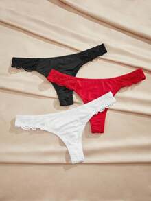 Charlaine 3 条装对比色蕾丝性感丁字裤套装