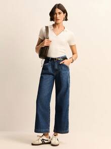 Daynim 高腰阔腿牛仔裤 - 中等水洗藍 - 查看 7