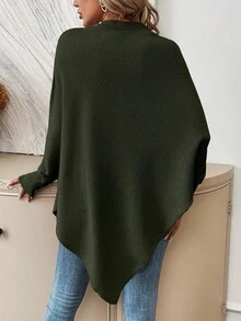 EMERY ROSE Women's Fashionable Color Block Round Neck Batwing Sleeve Long Asymmetrical Hem Sweater - Green - View 2