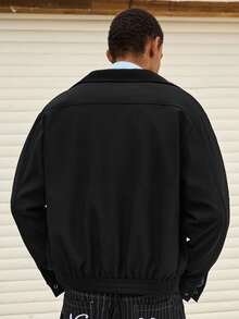 SWAVVY Men's Standard Size Woven Textured Fleece Jacket, Fashionable For Autumn/Winter - Black - View 2