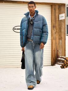 SWAVVY Men's Fashionable Gradient Collar Long Sleeve Coat, Winter - Blue - View 4