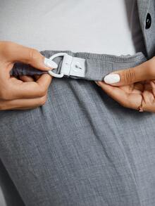 SHEIN 休闲舒适纯色外套和裤子孕妇套装 - 灰色 - 查看 3