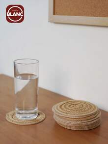 4pcs/Set Polyester Table Cup Coaster, Minimalist Round Coaster For Home - Khaki - View 1