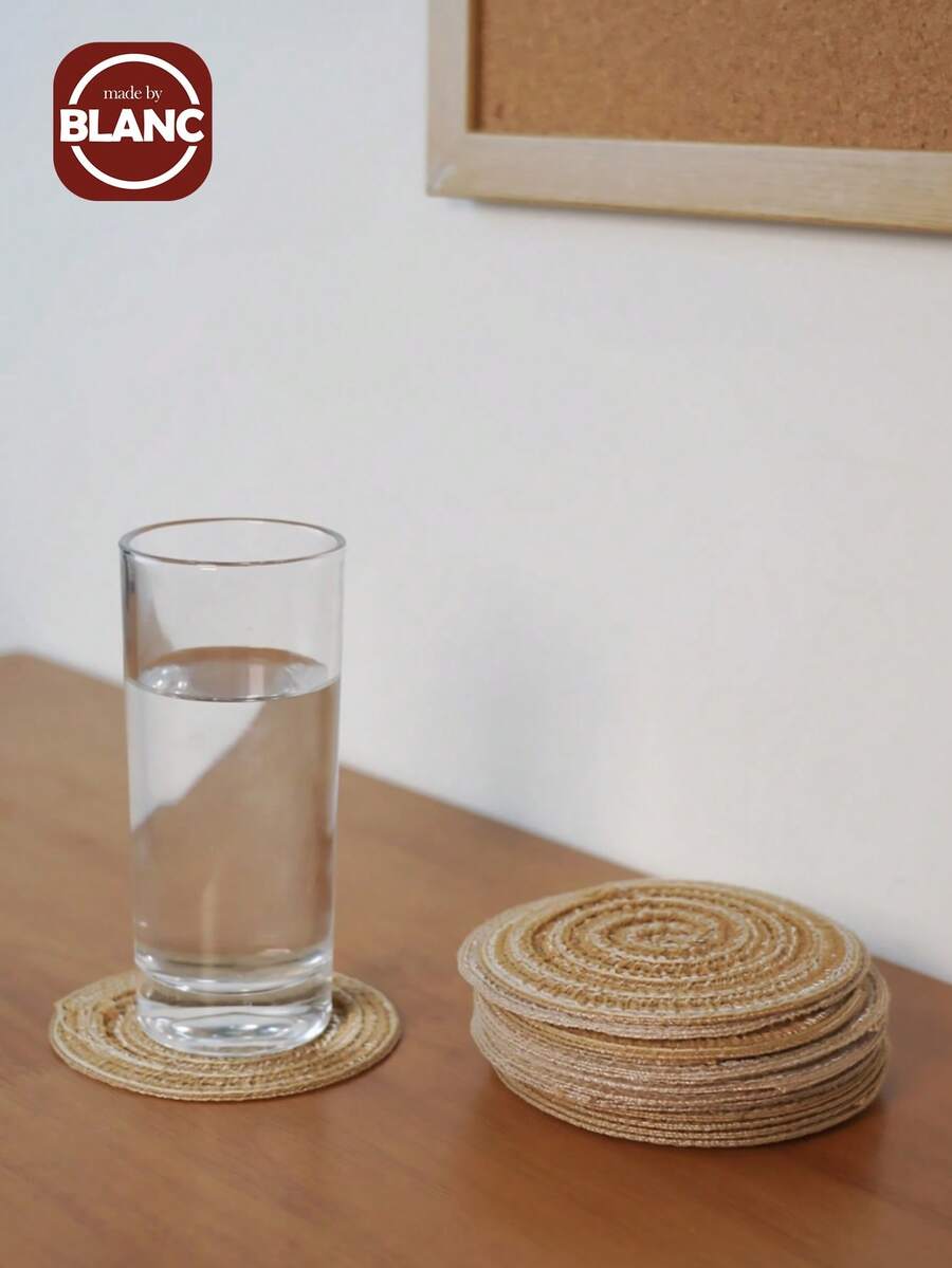 4pcs/Set Polyester Table Cup Coaster, Minimalist Round Coaster For Home - Khaki - View 1