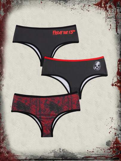 Friday the 13th X ROMWE 3pcs/Pack Horror Movie Themed Briefs, Halloween