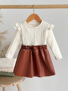 SHEIN Baby Girls Sweater Dress, 2 In 1 - Apricot - View 1