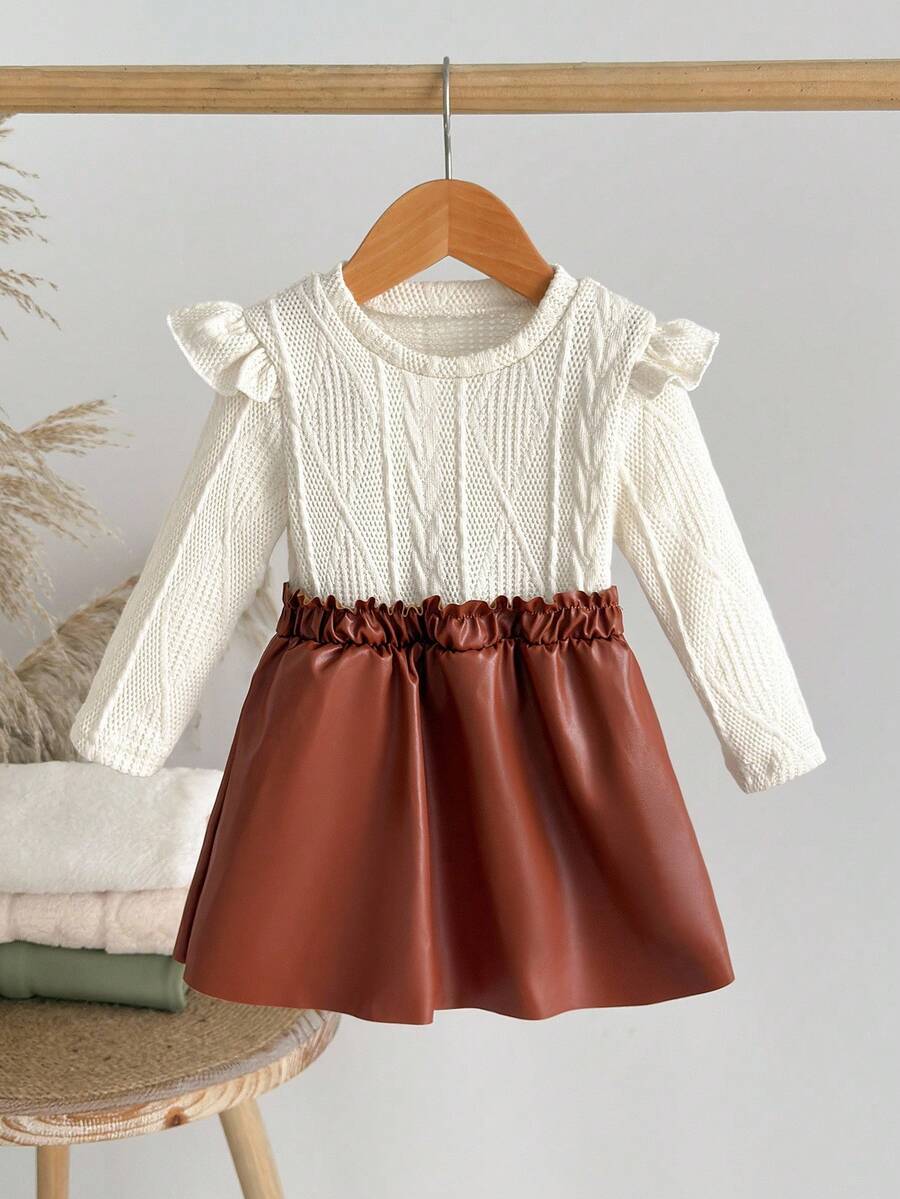SHEIN Baby Girls Sweater Dress, 2 In 1 - Apricot - View 1