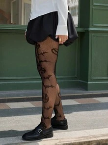 SHEIN EZwear Plus Size Women's Sexy Spider Web Mesh Leggings, Halloween Clothes, Night Out Going Out Tops, Festival Fall Clothes Winter Clothes,Fall Clothes For Women Fishnet Tights Plus Size Tights Black Tights