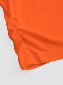 SHEIN EZwear 女士时尚休闲领蝴蝶结短袖T恤 - 橘色 - 查看 4